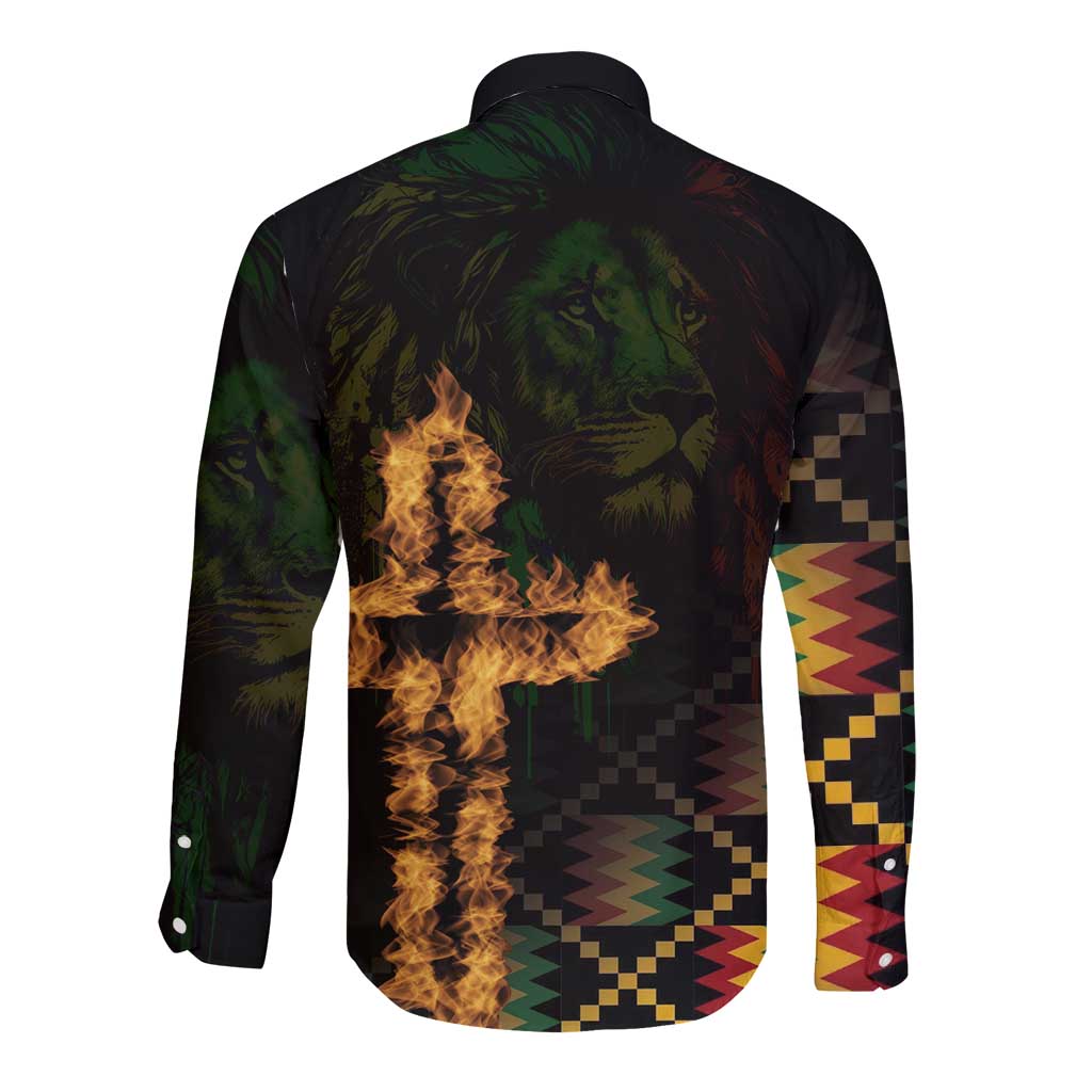 Happy Meskel Celebration Long Sleeve Button Shirt Cross Fire And Lion Flag Color - Wonder Print Shop