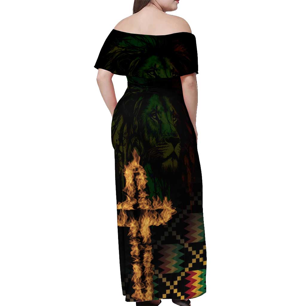 Happy Meskel Celebration Off Shoulder Maxi Dress Cross Fire And Lion Flag Color - Wonder Print Shop