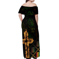 Happy Meskel Celebration Off Shoulder Maxi Dress Cross Fire And Lion Flag Color - Wonder Print Shop
