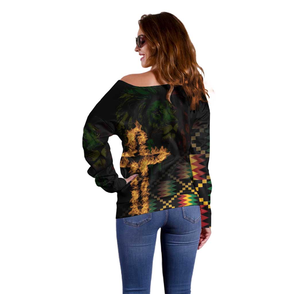 Happy Meskel Celebration Off Shoulder Sweater Cross Fire And Lion Flag Color - Wonder Print Shop