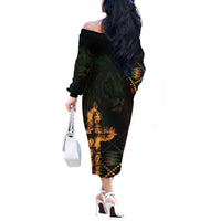 Happy Meskel Celebration Off The Shoulder Long Sleeve Dress Cross Fire And Lion Flag Color - Wonder Print Shop