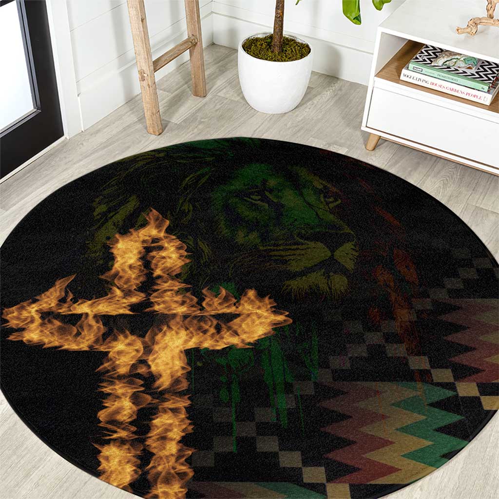Happy Meskel Celebration Round Carpet Cross Fire And Lion Flag Color