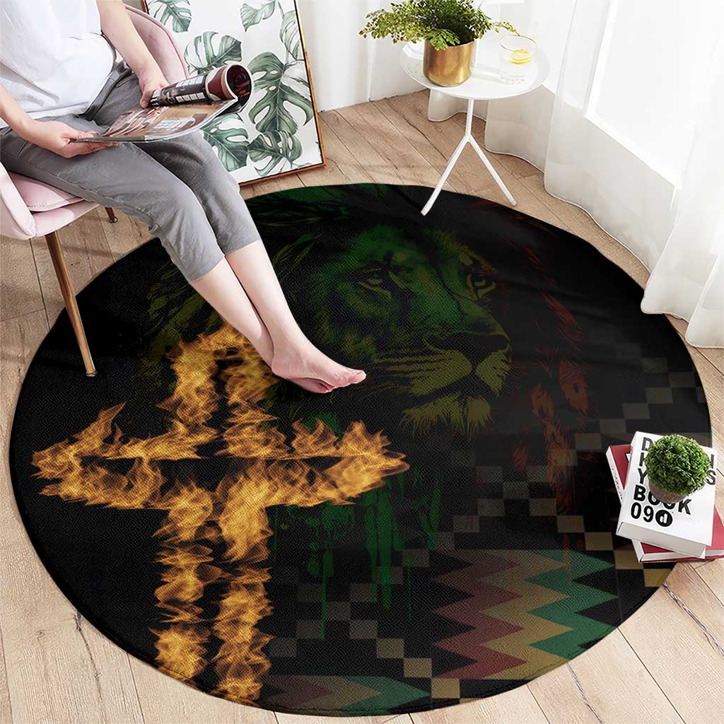 Happy Meskel Celebration Round Carpet Cross Fire And Lion Flag Color