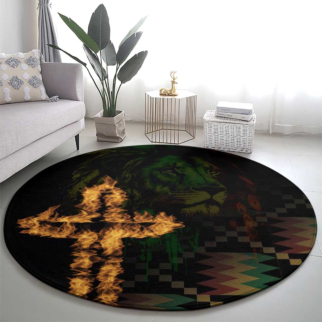 Happy Meskel Celebration Round Carpet Cross Fire And Lion Flag Color
