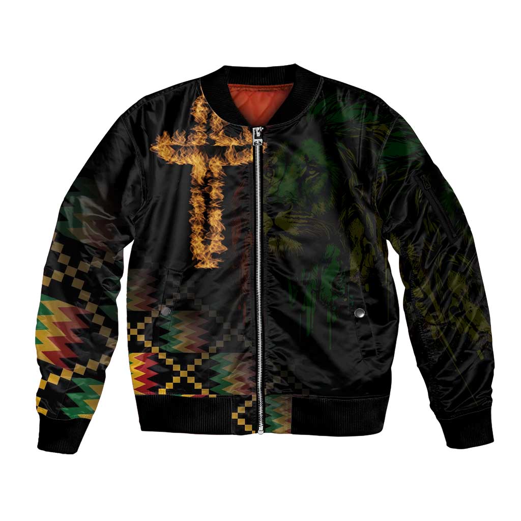 Happy Meskel Celebration Sleeve Zip Bomber Jacket Cross Fire And Lion Flag Color - Wonder Print Shop