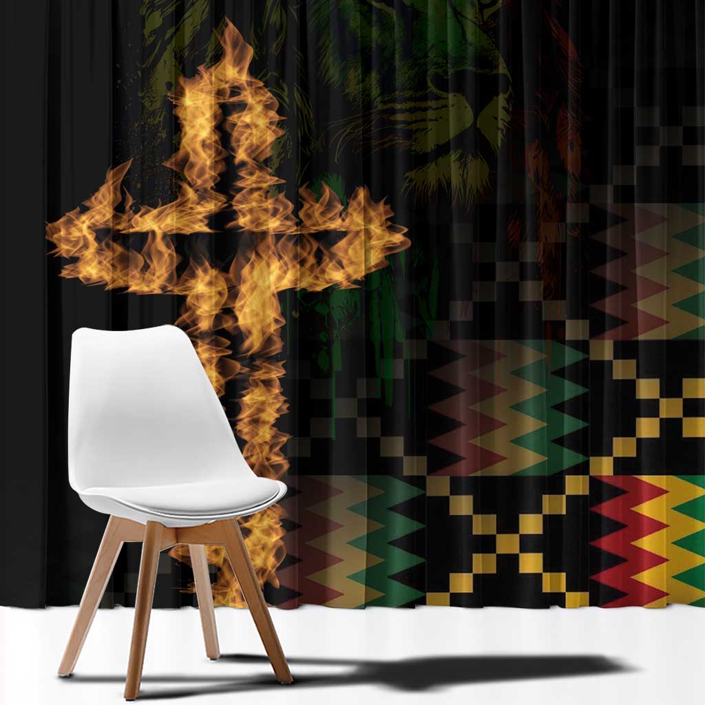 Happy Meskel Celebration Window Curtain Cross Fire And Lion Flag Color - Wonder Print Shop