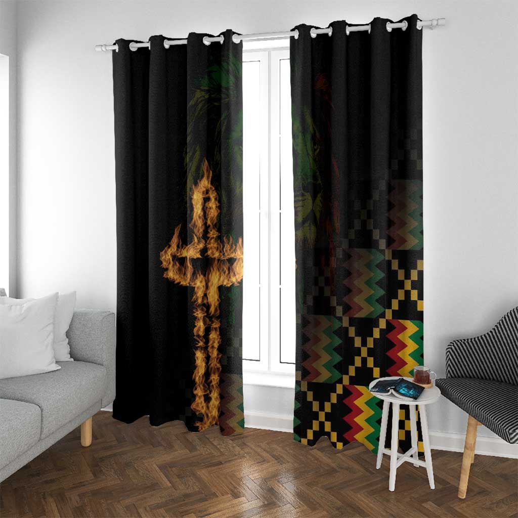 Happy Meskel Celebration Window Curtain Cross Fire And Lion Flag Color - Wonder Print Shop
