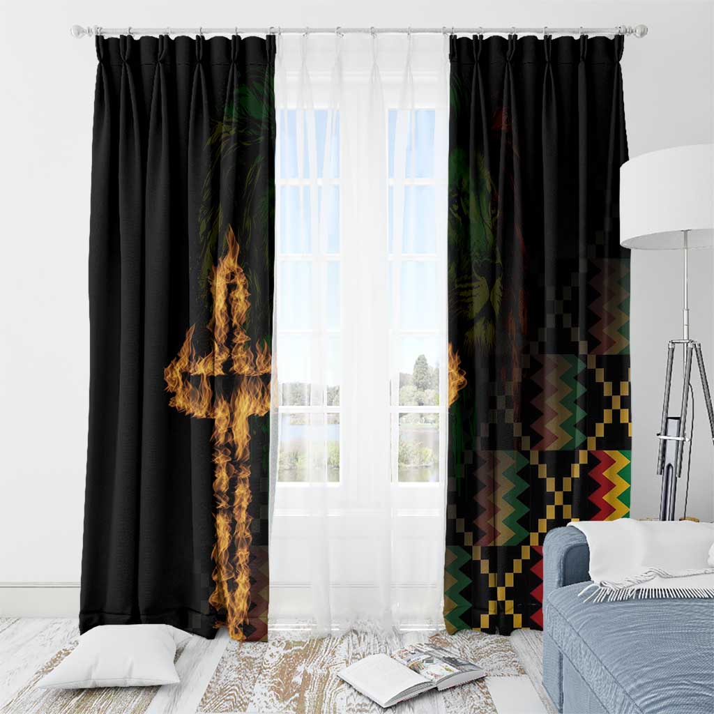 Happy Meskel Celebration Window Curtain Cross Fire And Lion Flag Color - Wonder Print Shop