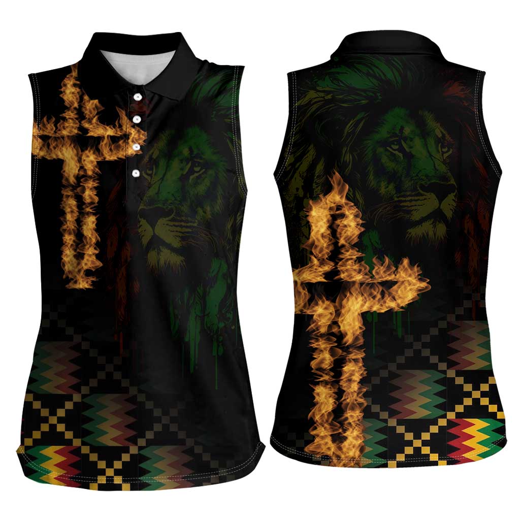 Happy Meskel Celebration Women Sleeveless Polo Shirt Cross Fire And Lion Flag Color - Wonder Print Shop