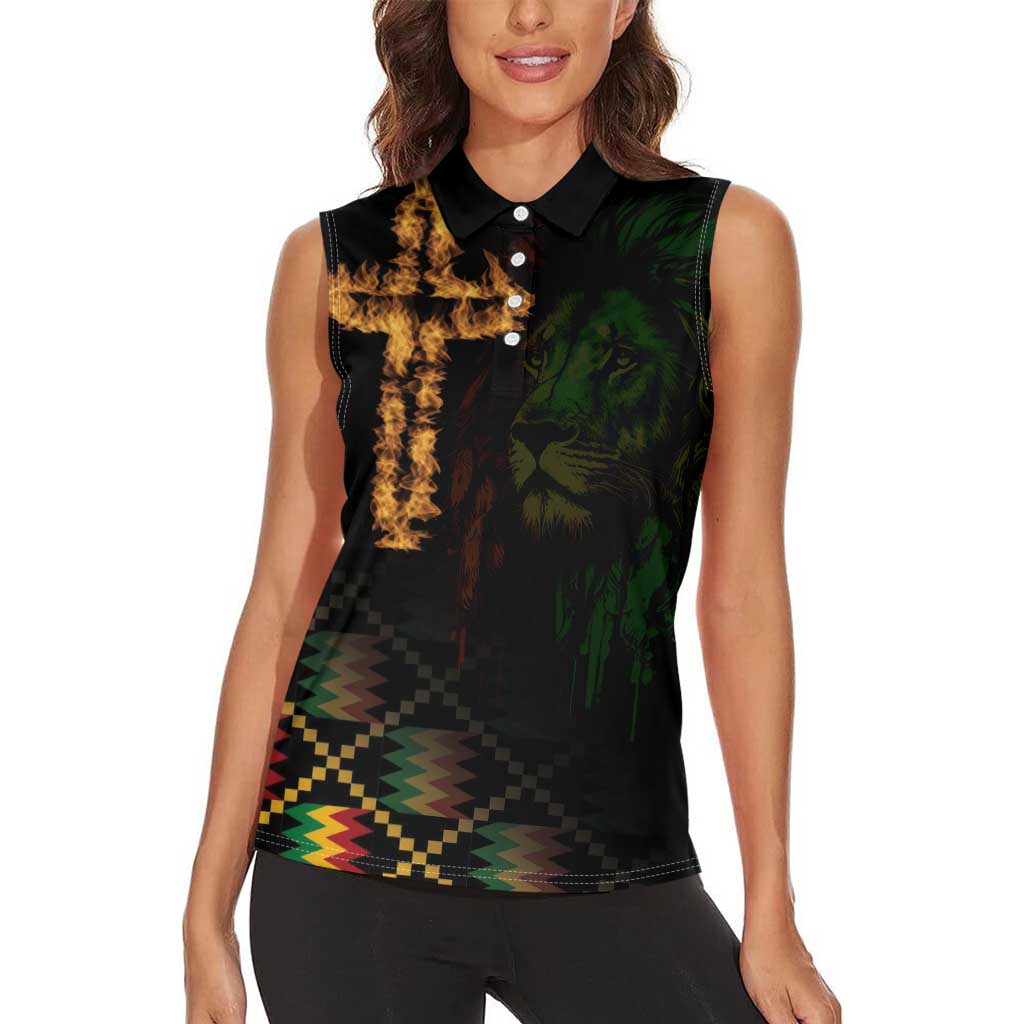 Happy Meskel Celebration Women Sleeveless Polo Shirt Cross Fire And Lion Flag Color - Wonder Print Shop