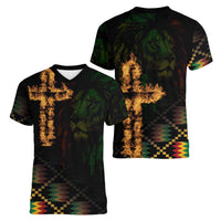 Happy Meskel Celebration Women V-Neck T-Shirt Cross Fire And Lion Flag Color - Wonder Print Shop