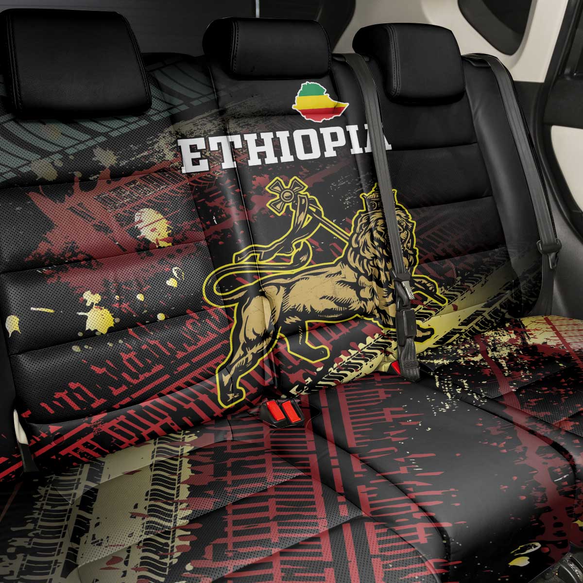 Meskel Ethiopia Back Car Seat Cover Lion Of Judah With Grunge Patterns - Wonder Print Shop
