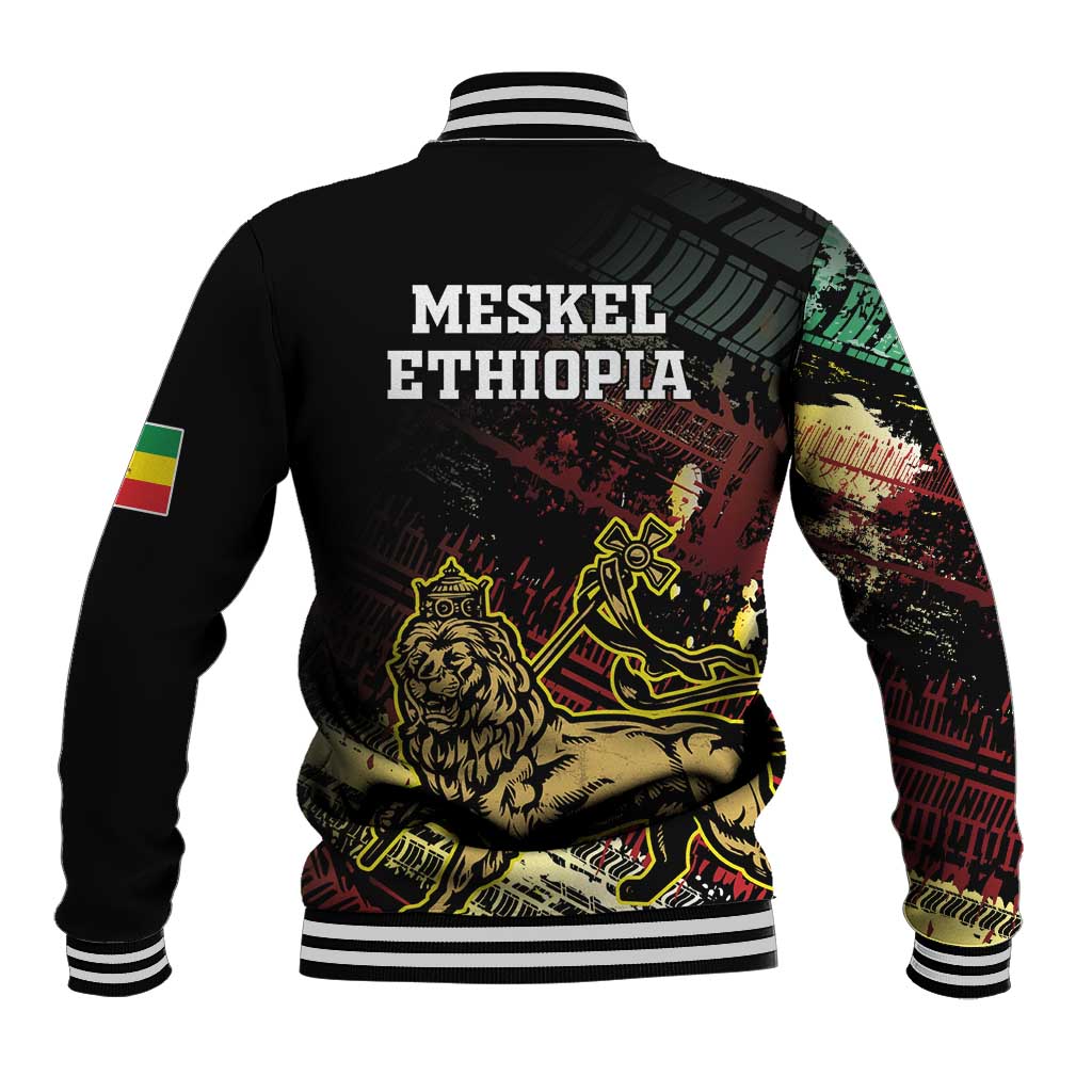 Meskel Ethiopia Baseball Jacket Lion Of Judah With Grunge Patterns - Wonder Print Shop