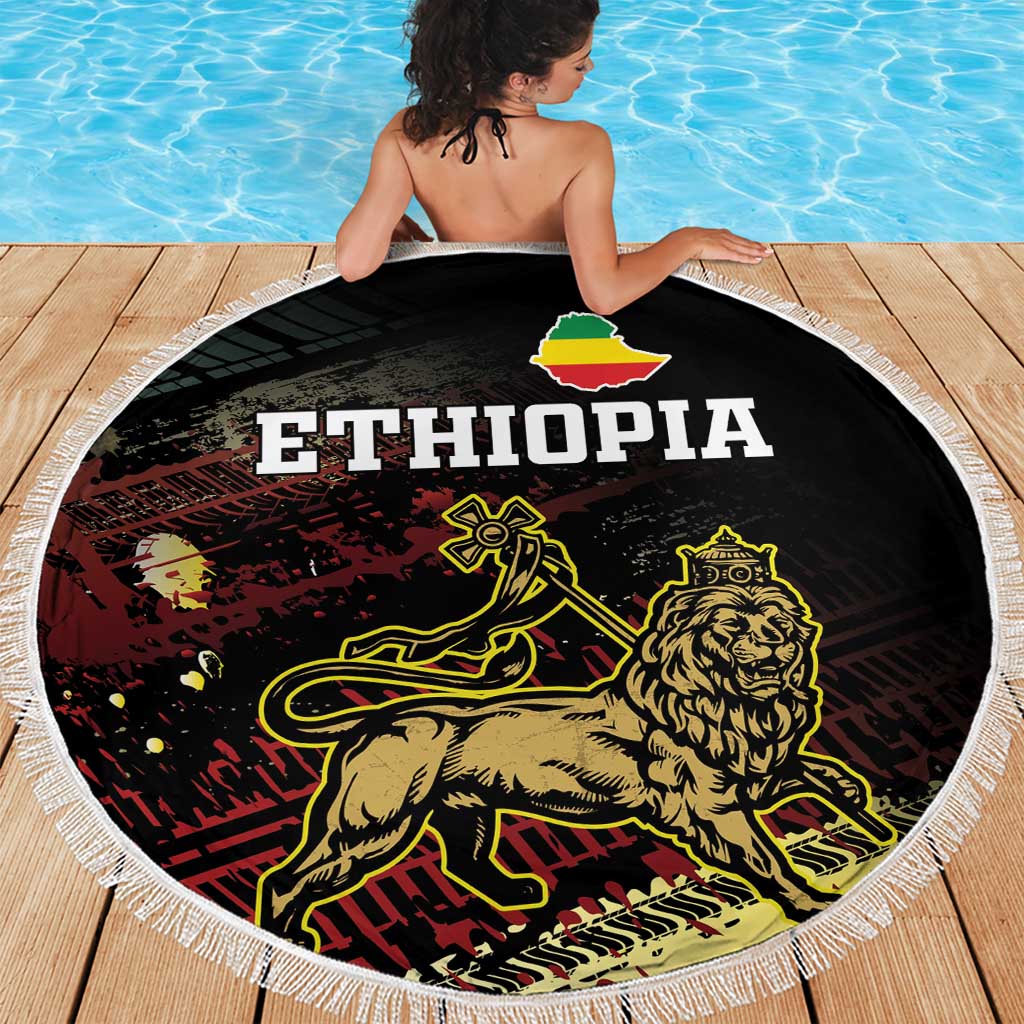 Meskel Ethiopia Beach Blanket Lion Of Judah With Grunge Patterns - Wonder Print Shop