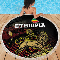 Meskel Ethiopia Beach Blanket Lion Of Judah With Grunge Patterns - Wonder Print Shop