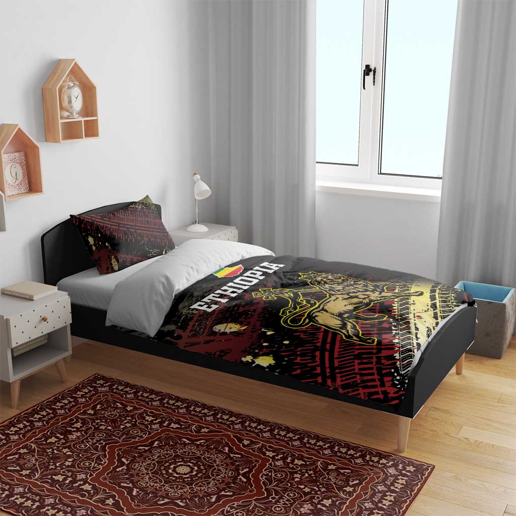 Meskel Ethiopia Bedding Set Lion Of Judah With Grunge Patterns - Wonder Print Shop