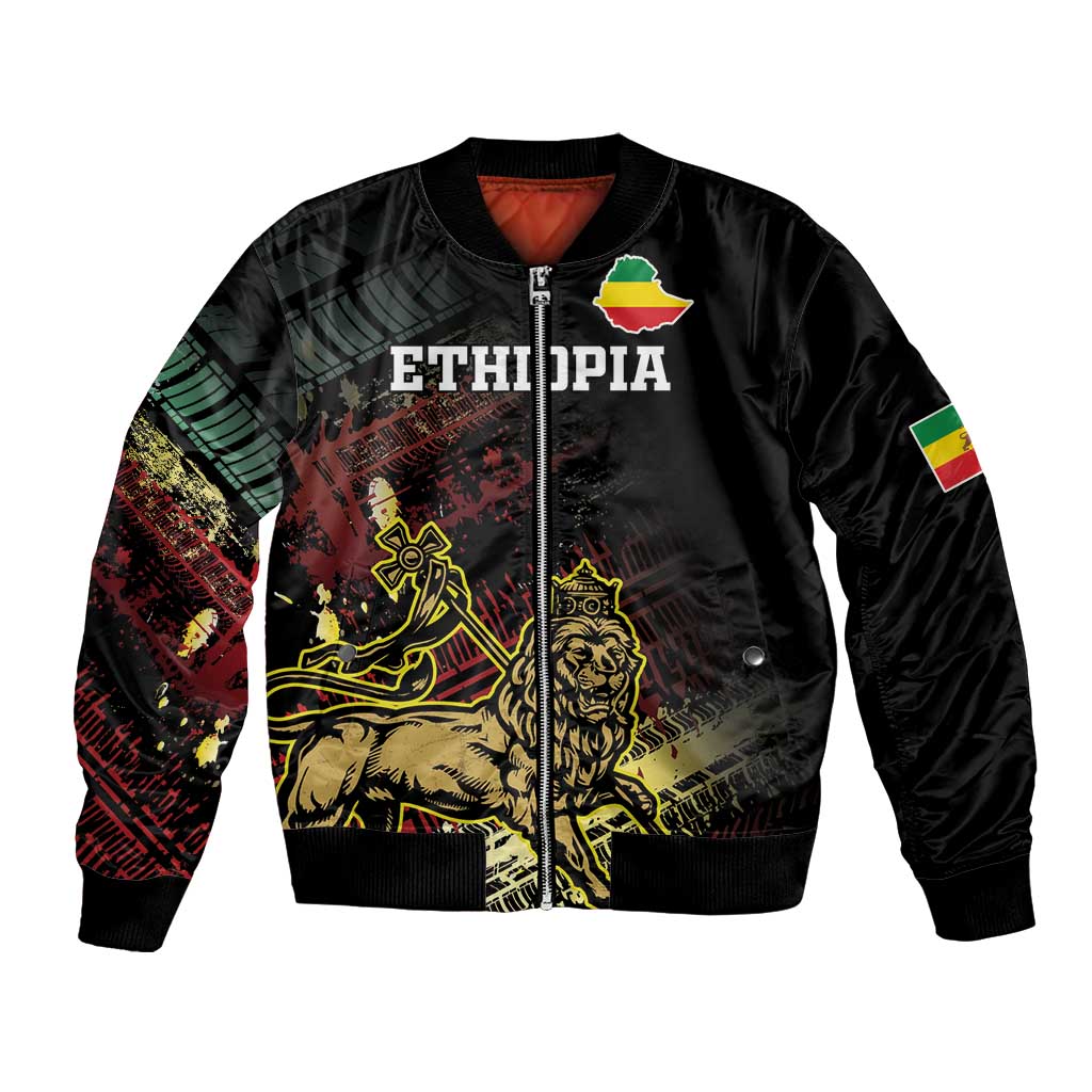 Meskel Ethiopia Bomber Jacket Lion Of Judah With Grunge Patterns - Wonder Print Shop