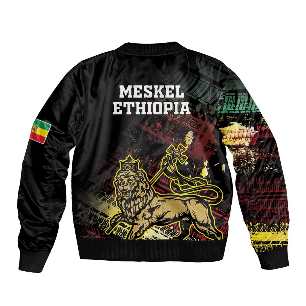 Meskel Ethiopia Bomber Jacket Lion Of Judah With Grunge Patterns - Wonder Print Shop