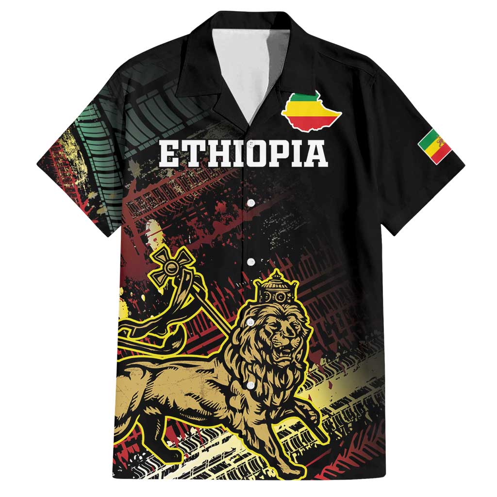 Meskel Ethiopia Family Matching Long Sleeve Bodycon Dress and Hawaiian Shirt Lion Of Judah With Grunge Patterns - Wonder Print Shop