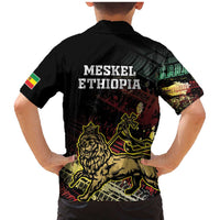 Meskel Ethiopia Family Matching Mermaid Dress and Hawaiian Shirt Lion Of Judah With Grunge Patterns - Wonder Print Shop