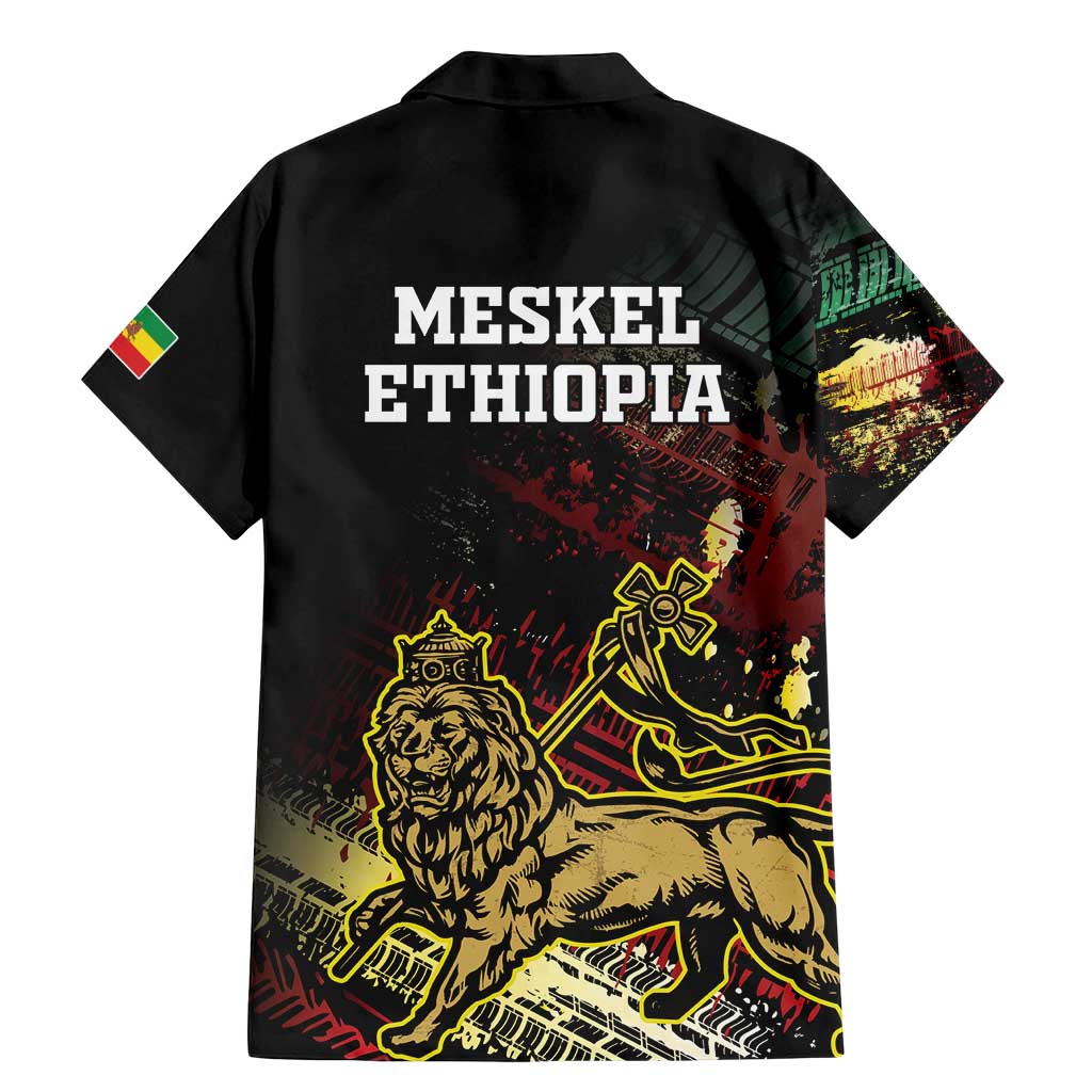 Meskel Ethiopia Family Matching Mermaid Dress and Hawaiian Shirt Lion Of Judah With Grunge Patterns - Wonder Print Shop