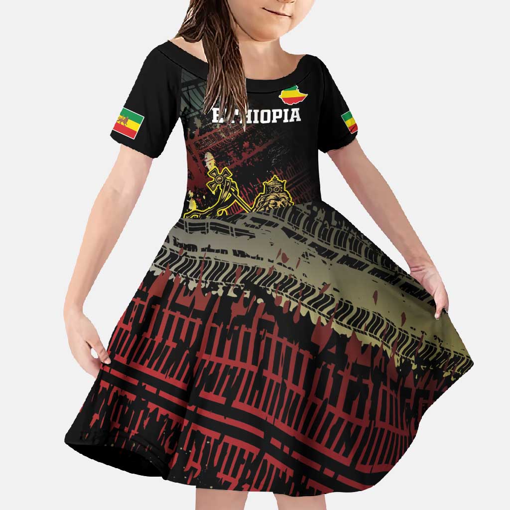 Meskel Ethiopia Family Matching Off Shoulder Maxi Dress and Hawaiian Shirt Lion Of Judah With Grunge Patterns - Wonder Print Shop