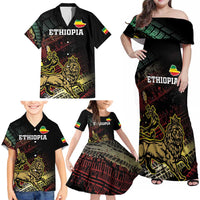 Meskel Ethiopia Family Matching Off Shoulder Maxi Dress and Hawaiian Shirt Lion Of Judah With Grunge Patterns - Wonder Print Shop