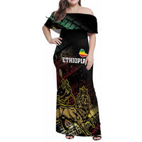 Meskel Ethiopia Family Matching Off Shoulder Maxi Dress and Hawaiian Shirt Lion Of Judah With Grunge Patterns - Wonder Print Shop