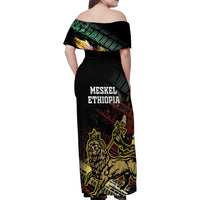 Meskel Ethiopia Family Matching Off Shoulder Maxi Dress and Hawaiian Shirt Lion Of Judah With Grunge Patterns - Wonder Print Shop