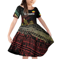 Meskel Ethiopia Family Matching Off Shoulder Short Dress and Hawaiian Shirt Lion Of Judah With Grunge Patterns - Wonder Print Shop