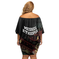 Meskel Ethiopia Family Matching Off Shoulder Short Dress and Hawaiian Shirt Lion Of Judah With Grunge Patterns - Wonder Print Shop