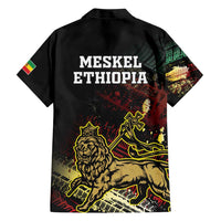 Meskel Ethiopia Family Matching Short Sleeve Bodycon Dress and Hawaiian Shirt Lion Of Judah With Grunge Patterns - Wonder Print Shop