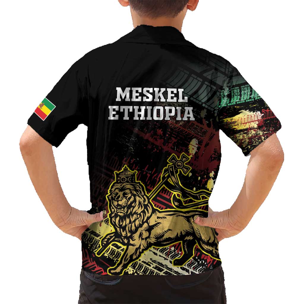 Meskel Ethiopia Family Matching Summer Maxi Dress and Hawaiian Shirt Lion Of Judah With Grunge Patterns - Wonder Print Shop