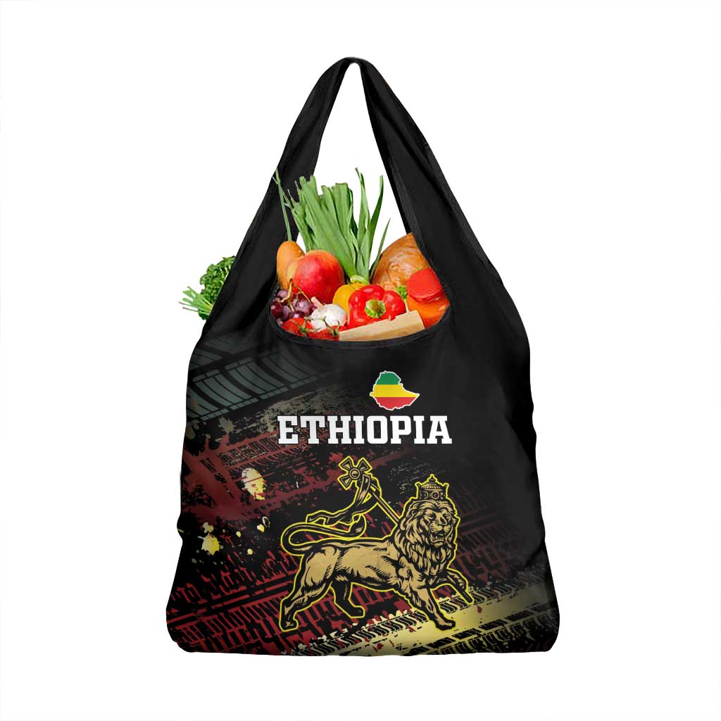 Meskel Ethiopia Grocery Bag Lion Of Judah With Grunge Patterns