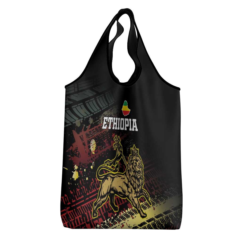 Meskel Ethiopia Grocery Bag Lion Of Judah With Grunge Patterns