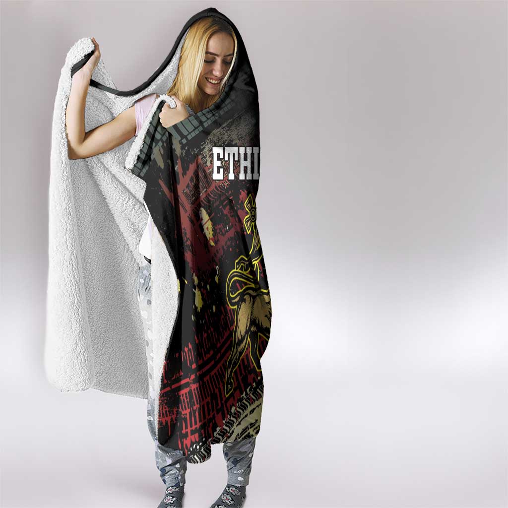 Meskel Ethiopia Hooded Blanket Lion Of Judah With Grunge Patterns