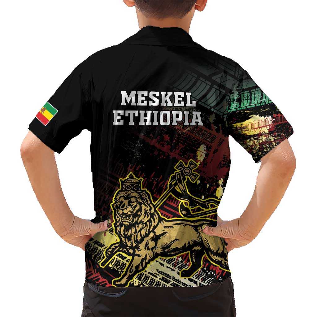 Meskel Ethiopia Kid Hawaiian Shirt Lion Of Judah With Grunge Patterns - Wonder Print Shop