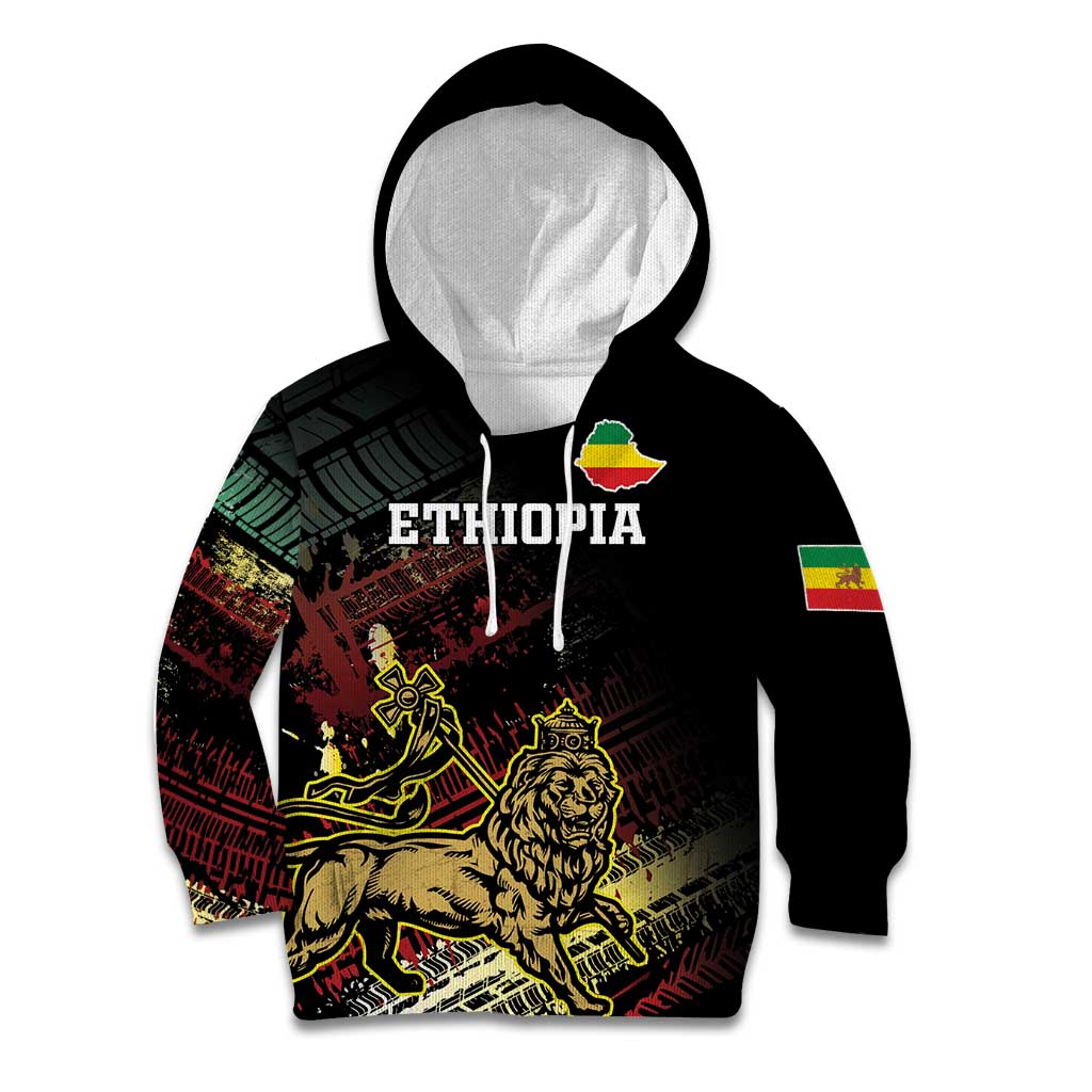 Meskel Ethiopia Kid Hoodie Lion Of Judah With Grunge Patterns - Wonder Print Shop