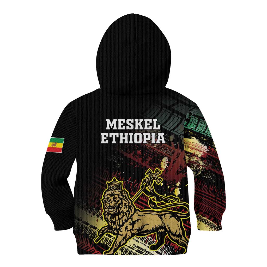 Meskel Ethiopia Kid Hoodie Lion Of Judah With Grunge Patterns - Wonder Print Shop