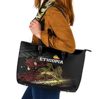Meskel Ethiopia Leather Tote Bag Lion Of Judah With Grunge Patterns - Wonder Print Shop