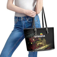 Meskel Ethiopia Leather Tote Bag Lion Of Judah With Grunge Patterns - Wonder Print Shop