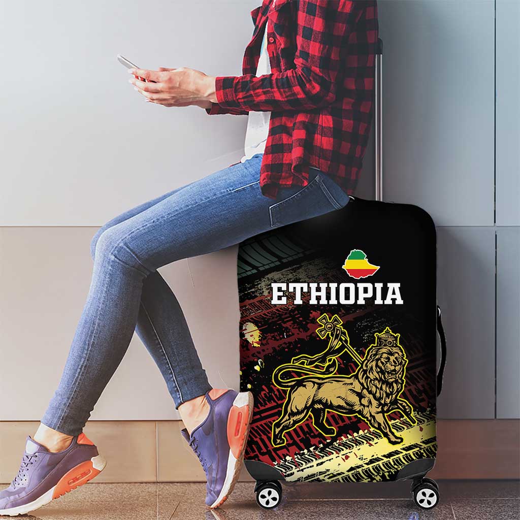 Meskel Ethiopia Luggage Cover Lion Of Judah With Grunge Patterns - Wonder Print Shop