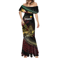 Meskel Ethiopia Mermaid Dress Lion Of Judah With Grunge Patterns - Wonder Print Shop