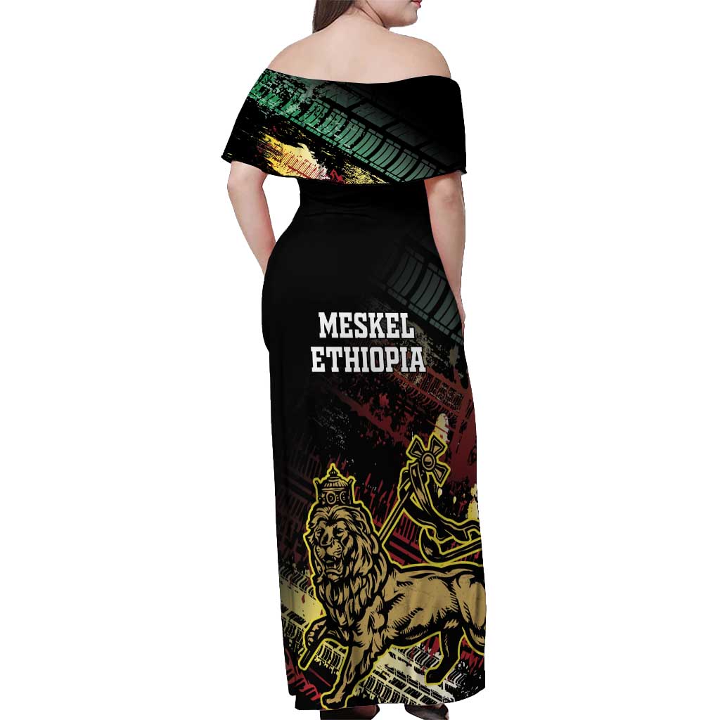 Meskel Ethiopia Off Shoulder Maxi Dress Lion Of Judah With Grunge Patterns - Wonder Print Shop
