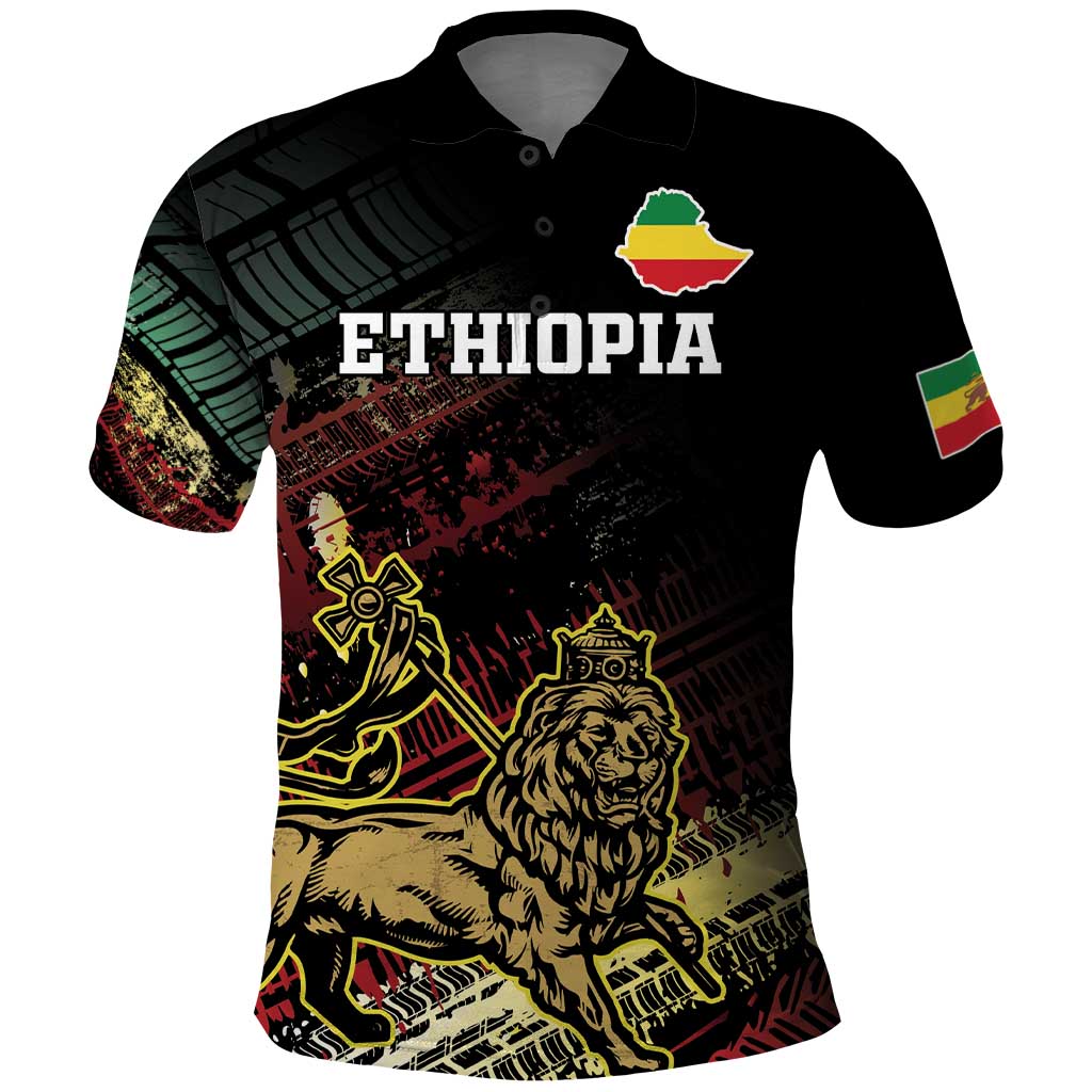 Meskel Ethiopia Polo Shirt Lion Of Judah With Grunge Patterns - Wonder Print Shop
