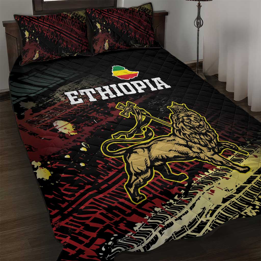 Meskel Ethiopia Quilt Bed Set Lion Of Judah With Grunge Patterns - Wonder Print Shop