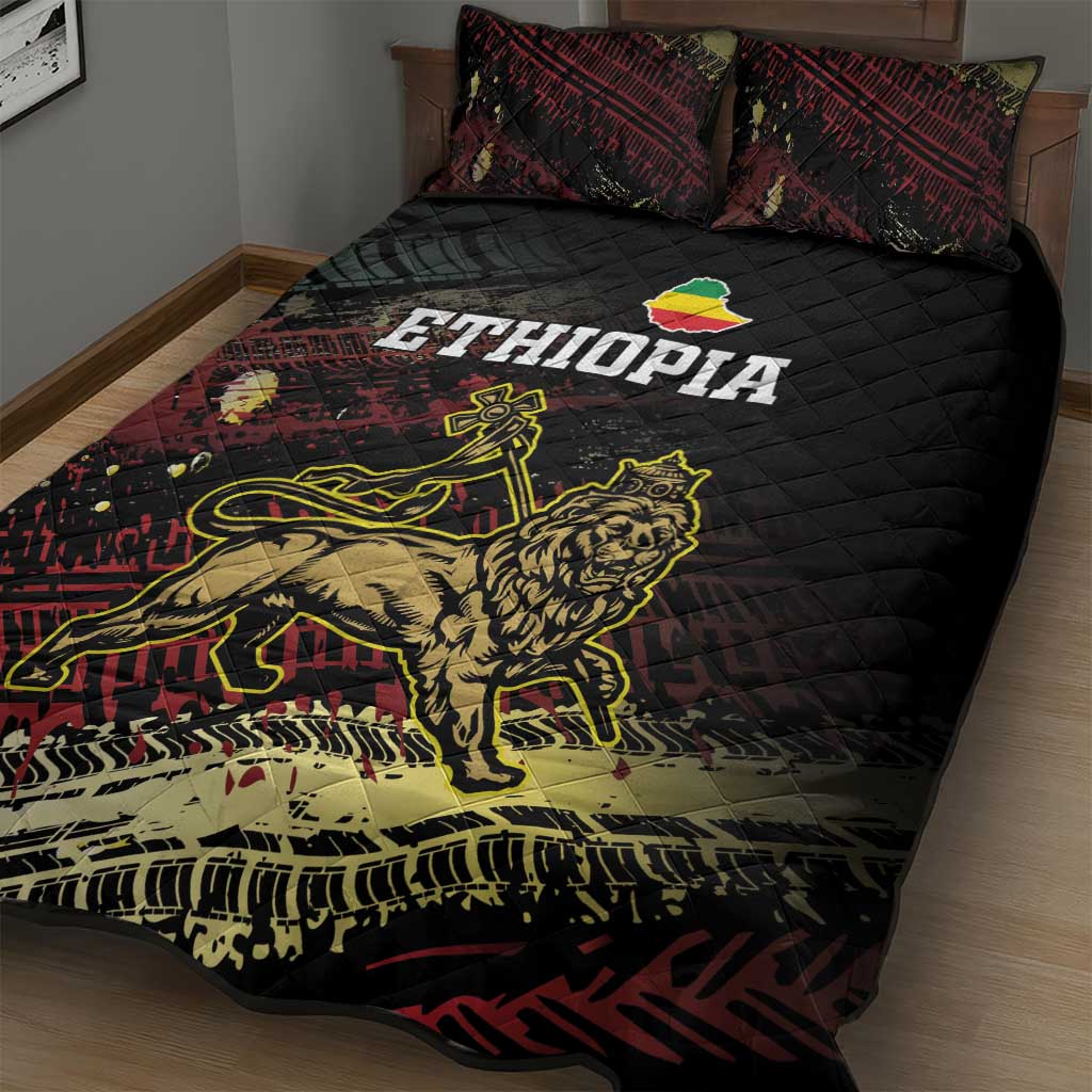 Meskel Ethiopia Quilt Bed Set Lion Of Judah With Grunge Patterns - Wonder Print Shop