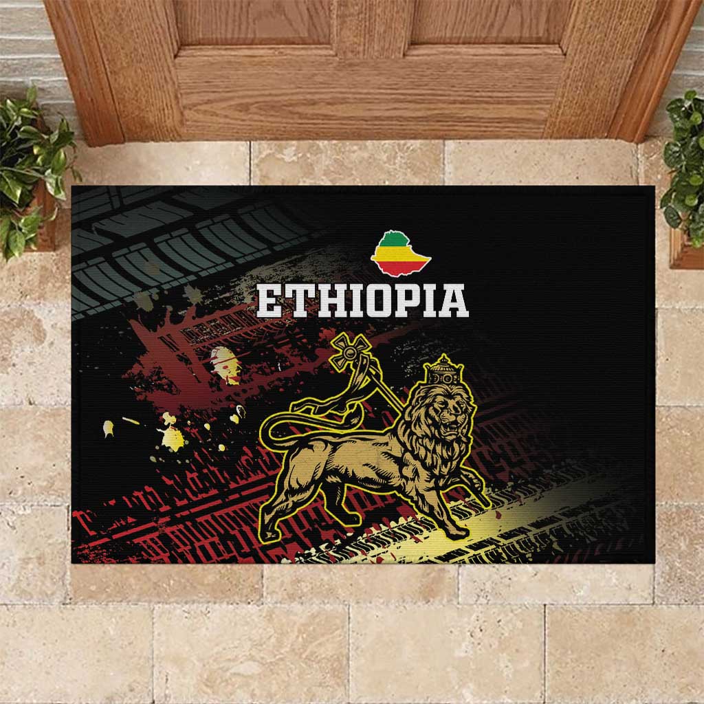 Meskel Ethiopia Rubber Doormat Lion Of Judah With Grunge Patterns - Wonder Print Shop