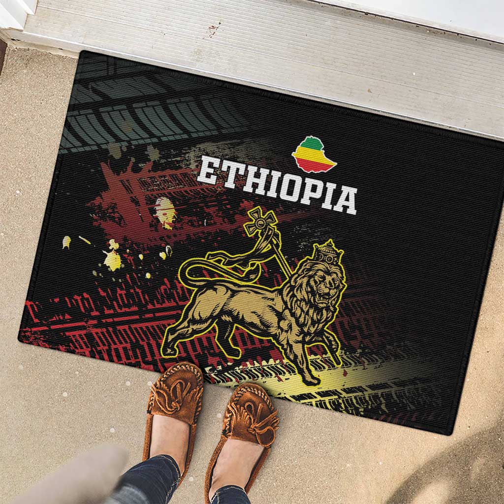 Meskel Ethiopia Rubber Doormat Lion Of Judah With Grunge Patterns - Wonder Print Shop