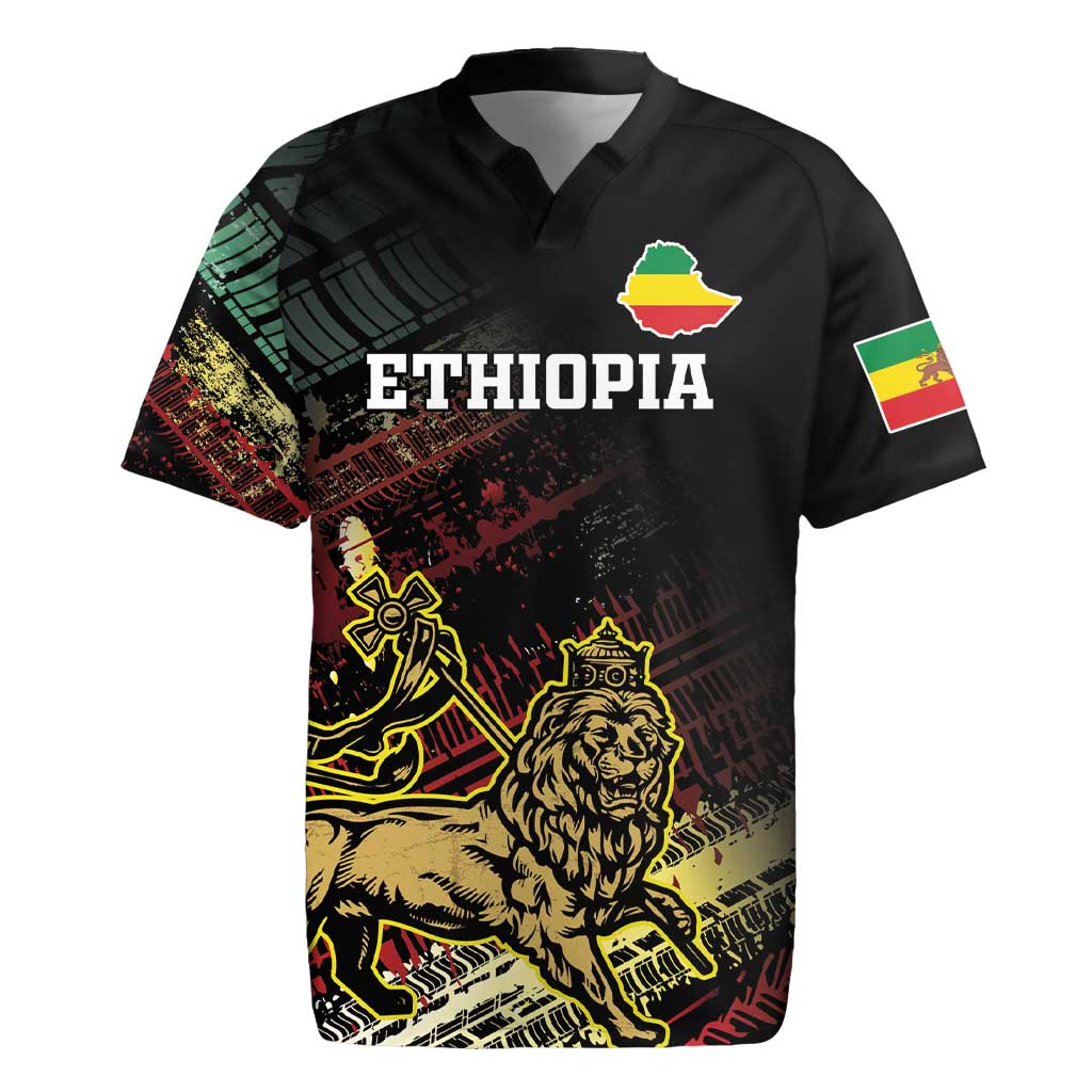 Meskel Ethiopia Rugby Jersey Lion Of Judah With Grunge Patterns - Wonder Print Shop